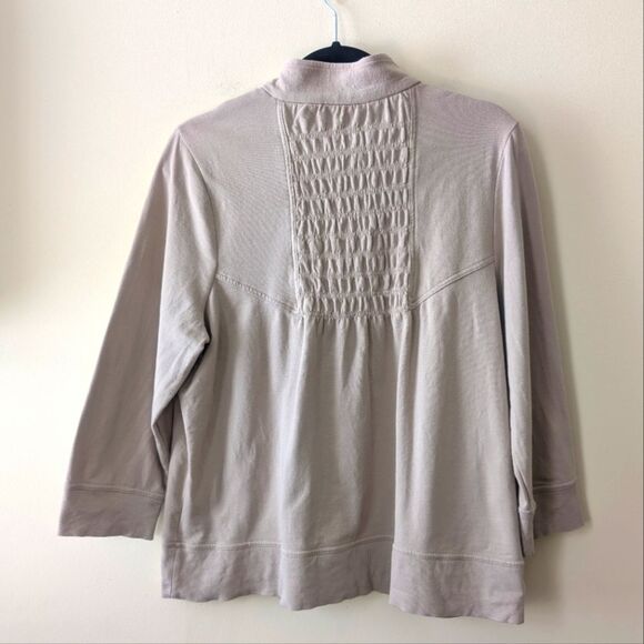 Chico's Zenergy Full Zip 3/4 Sleeve Jacket Pocket Ruffle Pleated Size Large - Picture 2 of 6